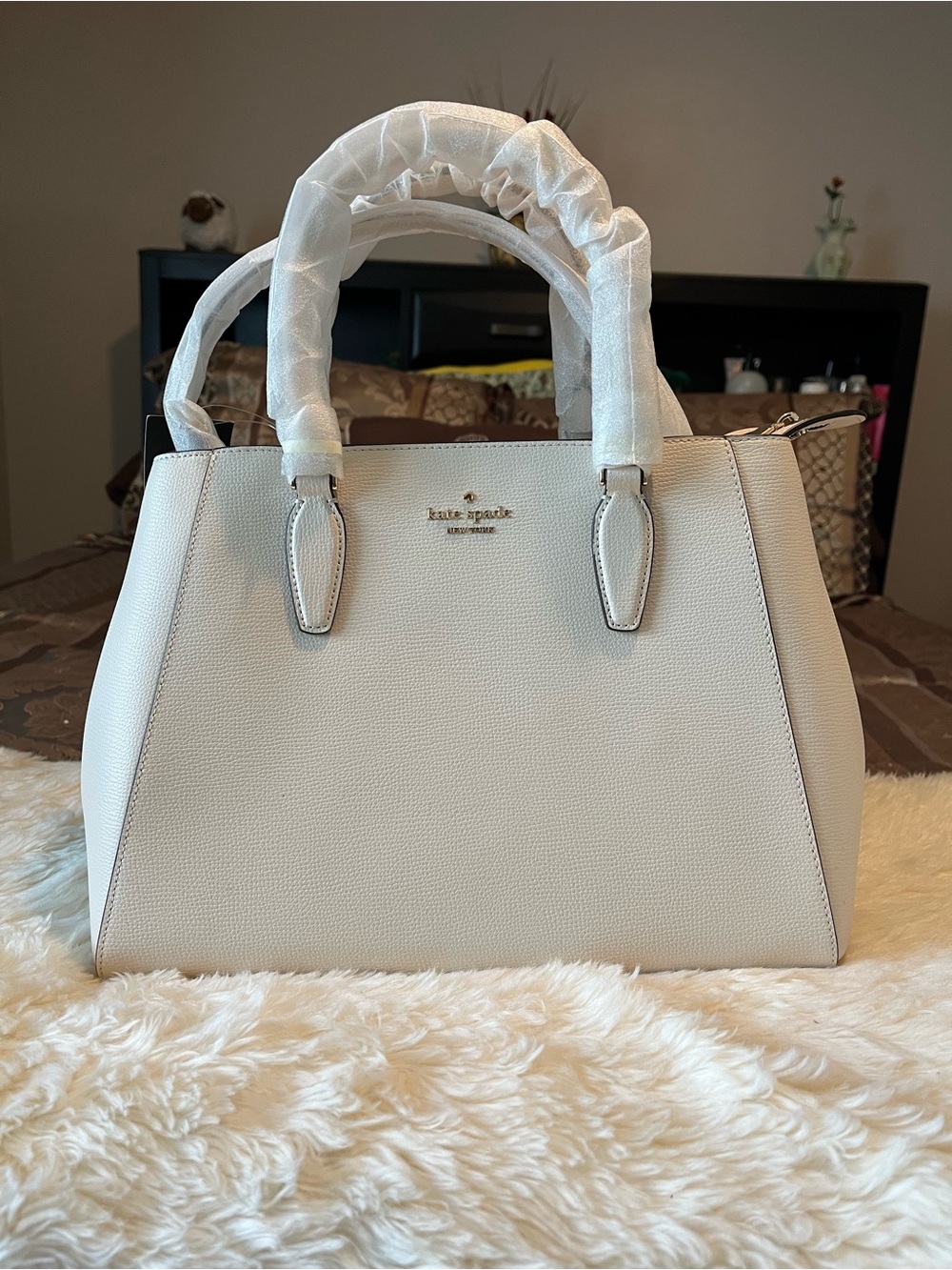 kate spade Cream Structured Pebbled Leather Satchel